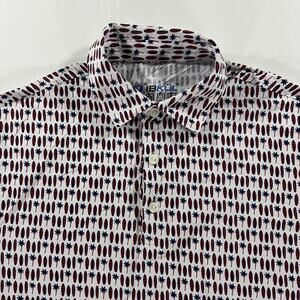 IBKUL Polo Shirt Mens Sz M Red White Surf Palm Tree Print UPF 50+ Quick Dry Golf
